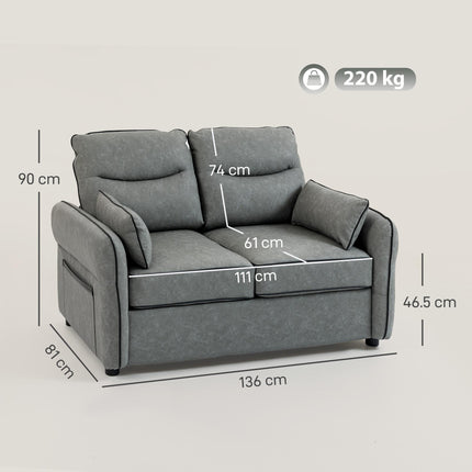 2 Seater Sofa, Faux Leather Loveseat - Grey