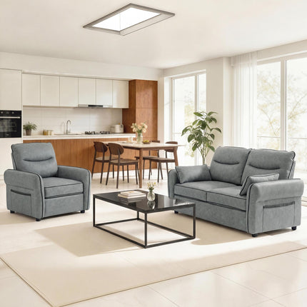 2 Seater Sofa, Faux Leather Loveseat - Grey