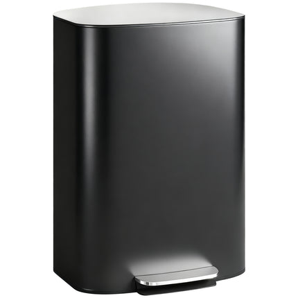 50L Kitchen Bin with Soft-Close Lid and Stay-Open Function, Stainless Steel Pedal Bin with Removable Inner Bucket, Carry Handle for Kitchen, Office, Home, Black