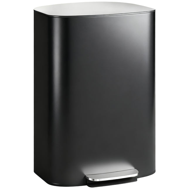 50L Kitchen Bin with Soft-Close Lid and Stay-Open Function, Stainless Steel Pedal Bin with Removable Inner Bucket, Carry Handle for Kitchen, Office, Home, Black