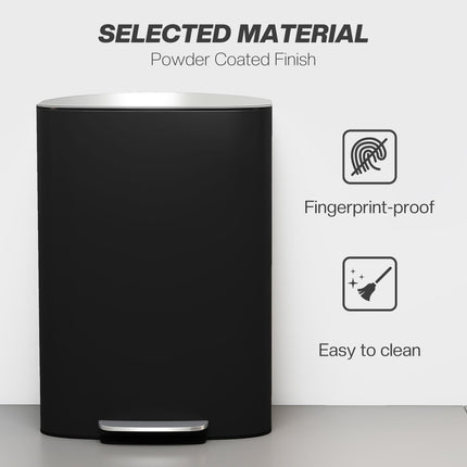 50L Kitchen Bin with Soft-Close Lid and Stay-Open Function, Stainless Steel Pedal Bin with Removable Inner Bucket, Carry Handle for Kitchen, Office, Home, Black