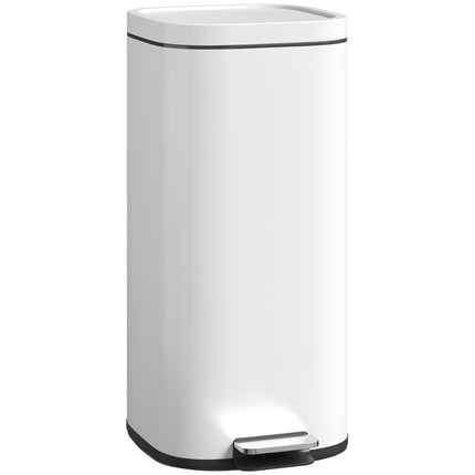 30L Kitchen Bin, Compact Pedal Bin with Soft-Close and Stay-Open Lid, Removable Bucket for Kitchen, Home, Office, Cream