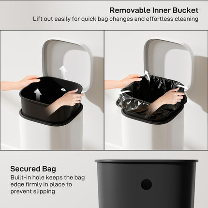 30L Kitchen Bin, Compact Pedal Bin with Soft-Close and Stay-Open Lid, Removable Bucket for Kitchen, Home, Office, Cream