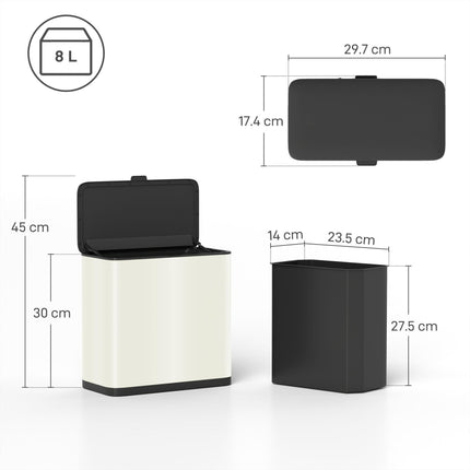 8L Hanging Kitchen Bin, Rubbish bin with Lid and Removable Inner Bucket for Kitc