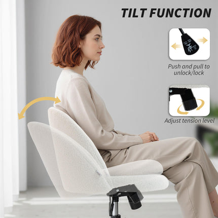 Teddy Fleece Office Chair with Wheels - Cream White