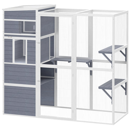 4-Tier Wooden Catio Cat Outdoor Enclosure with Sun Roof, Resting Rooms, 3 Platfo