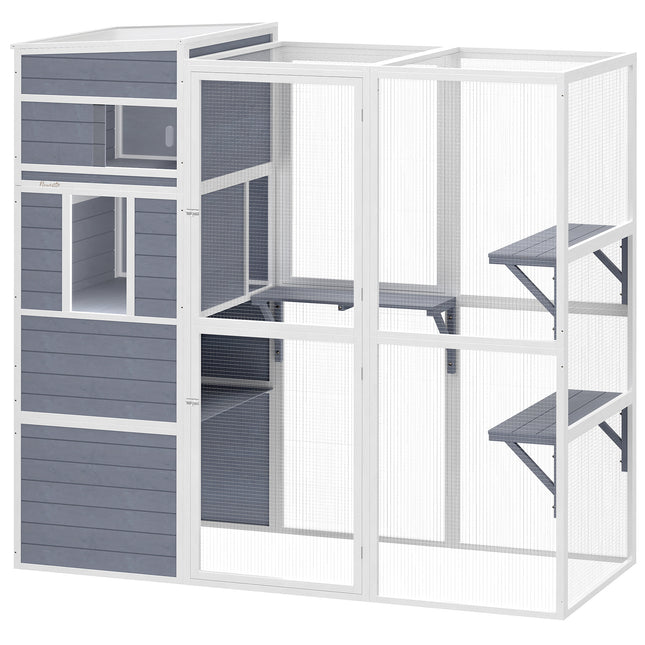 4-Tier Wooden Catio Cat Outdoor Enclosure with Sun Roof, Resting Rooms, 3 Platfo