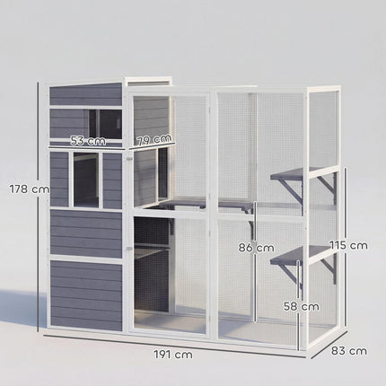 4-Tier Wooden Catio Cat Outdoor Enclosure with Sun Roof, Resting Rooms, 3 Platfo