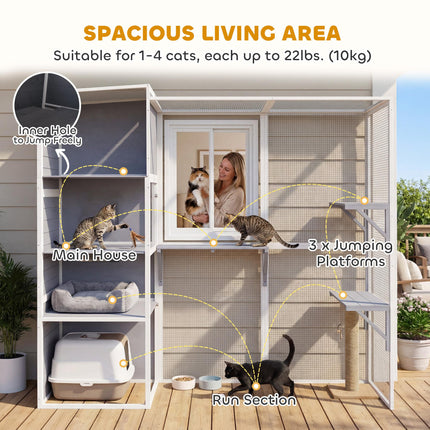 4-Tier Wooden Catio Cat Outdoor Enclosure with Sun Roof, Resting Rooms, 3 Platfo