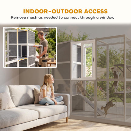 4-Tier Wooden Catio Cat Outdoor Enclosure with Sun Roof, Resting Rooms, 3 Platfo