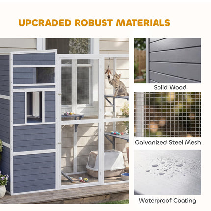 4-Tier Wooden Catio Cat Outdoor Enclosure with Sun Roof, Resting Rooms, 3 Platfo