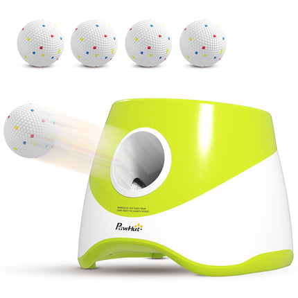 Automatic Dog Ball Launcher with 5 ETPU Tennis Balls 2.3", 3 Distance Settings 20/33/46ft, Green
