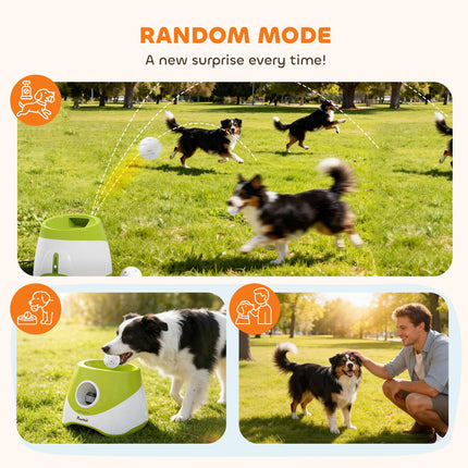 Automatic Dog Ball Launcher with 5 ETPU Tennis Balls 2.3", 3 Distance Settings 20/33/46ft, Green