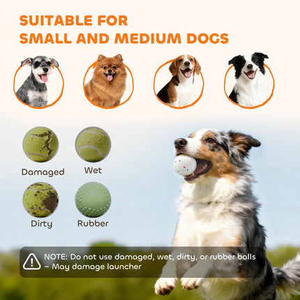 Automatic Dog Ball Launcher with 5 ETPU Tennis Balls 2.3", 3 Distance Settings 20/33/46ft, Green