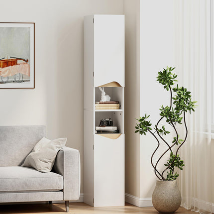 Tall Slim Bathroom Cabinet with 2 Doors, 2 Shelves - White