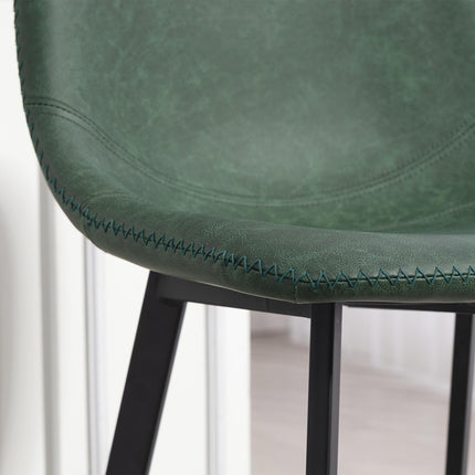 Bar Stools Set of 2, PU Leather Dining Stools with Backrest, Footrest, for Kitchen, Counter, Breakfast Bar, Green