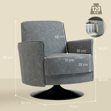 Upholstered Swivel Accent Chair with Thick Padding, Grey