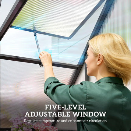 Polycarbonate Greenhouse with Swing Door and Adjustable Window, Walk-in Greenhou