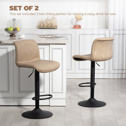 Bar Stools Set of 2, PU Leather Barstools with Backrest and Footrest for Kitchen, Counter, Breakfast Bar, Light Brown