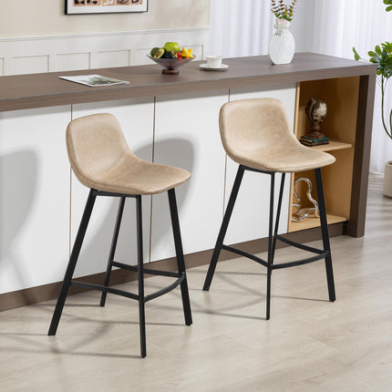 Bar Stools Set of 2, PU Leather Dining Stools with Backrest, Footrest, for Kitchen, Counter, Breakfast Bar, Light Brown
