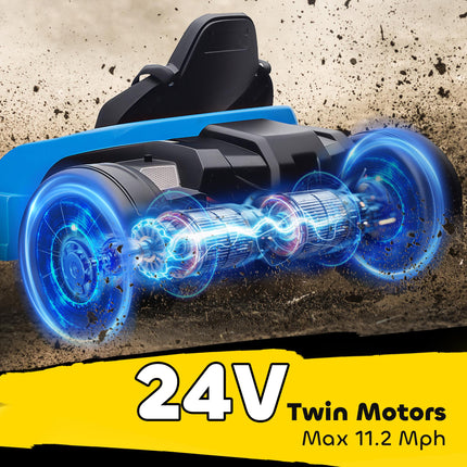 24V Electric Go Kart, Drift Kart with Adjustable Seat, Slow Start, 5-Point Harness, Music, Horn, for 6-12 Years, Blue