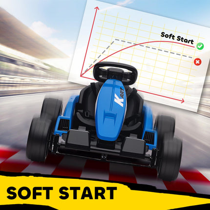 24V Electric Go Kart, Drift Kart with Adjustable Seat, Slow Start, 5-Point Harness, Music, Horn, for 6-12 Years, Blue