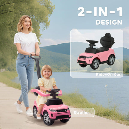 Land Rover Discovery Licensed Baby Push Car, 2-in-1 Ride on Car with Push Handle and Safety Guardrail, Pink