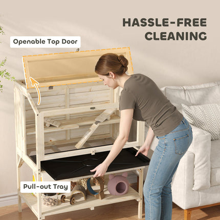 2 Tier Wooden Hamster Cage with Shelf and Openable Top