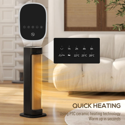 2000W Ceramic Electric Heater with 3 Heat Settings, Timer - Black