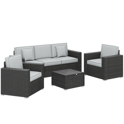 5 Seater Rattan Garden Furniture Set with Wide Armrests, Cushions, Pillows for Patio, Dark Grey