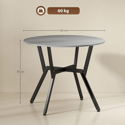 Dining Table, Round Kitchen Table with Black Legs, Anti-slip Foot Pads for Living Room, Dining Room 90 x 76 cm, Grey