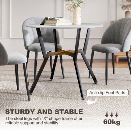 Dining Table, Round Kitchen Table with Black Legs, Anti-slip Foot Pads for Living Room, Dining Room 90 x 76 cm, Grey