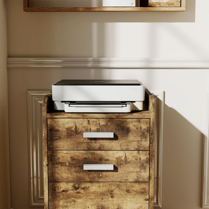 3 Drawer Filing Cabinet, Rolling File Cabinet with Edged Top for Letter, A4 Size, Hanging File Folders, Rustic Brown