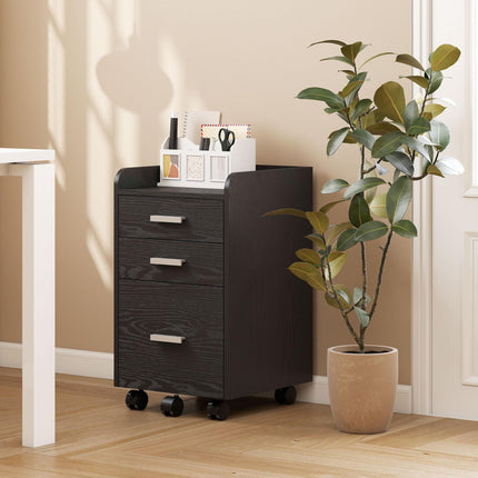 3 Drawer Filing Cabinet, Rolling File Cabinet with Edged Top for Letter, A4 Size, Hanging File Folders, Black
