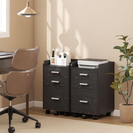 3 Drawer Filing Cabinet, Rolling File Cabinet with Edged Top for Letter, A4 Size, Hanging File Folders, Black
