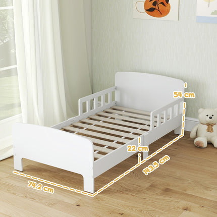 Toddler Bed, Kids Bed Frame with Safety Side Rails, Kids Bedroom Furniture for Ages 3-8 Years, White