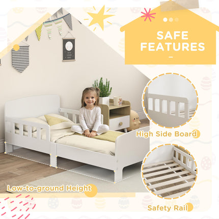 Toddler Bed, Kids Bed Frame with Safety Side Rails, Kids Bedroom Furniture for Ages 3-8 Years, White