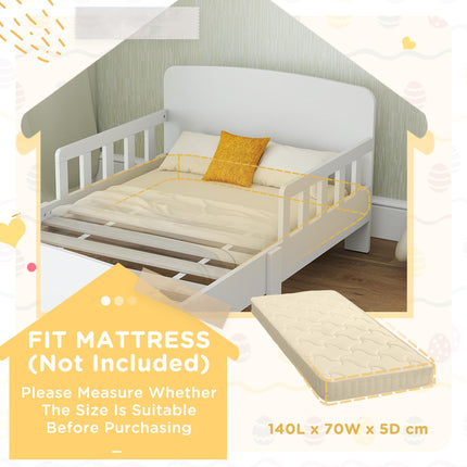 Toddler Bed, Kids Bed Frame with Safety Side Rails, Kids Bedroom Furniture for Ages 3-8 Years, White