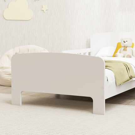 Toddler Bed, Kids Bed Frame with Safety Side Rails, Kids Bedroom Furniture for Ages 3-8 Years, White