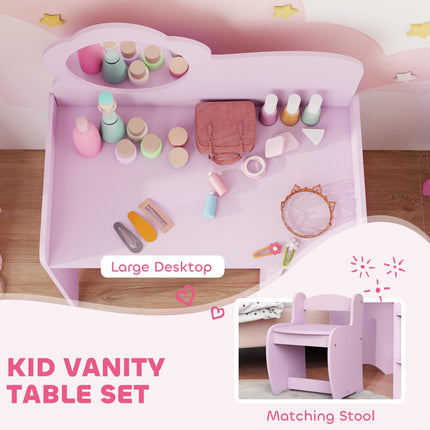 Kids Dressing Table with Mirror, Stool, Kids Vanity Table with Shelves, for Ages 3-8 Years, Purple