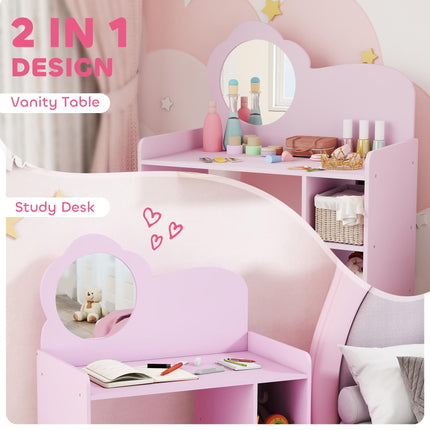 Kids Dressing Table with Mirror, Stool, Kids Vanity Table with Shelves, for Ages 3-8 Years, Purple