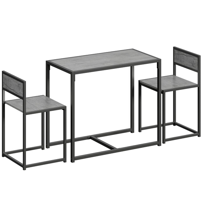3 Piece Table Stool Set - Charcoal Grey Wood-Effect