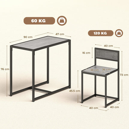 3 Piece Table Stool Set - Charcoal Grey Wood-Effect
