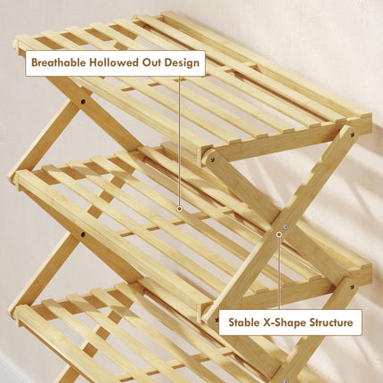 Four-Tier Folding Bamboo Shoe Rack - Natural Finish