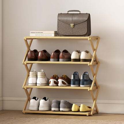 Four-Tier Folding Bamboo Shoe Rack - Natural Finish