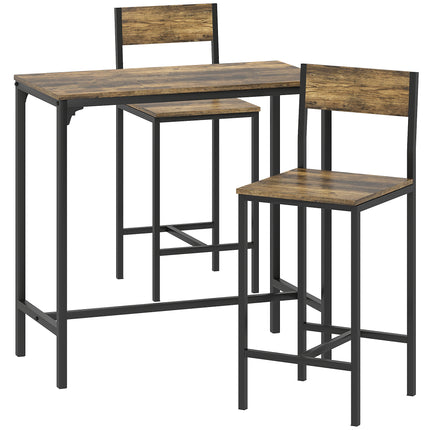 3-Piece Bar Table Set with 2 Stools, Industrial Breakfast Bar Set with Footrest,