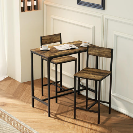 3-Piece Bar Table Set with 2 Stools, Industrial Breakfast Bar Set with Footrest,