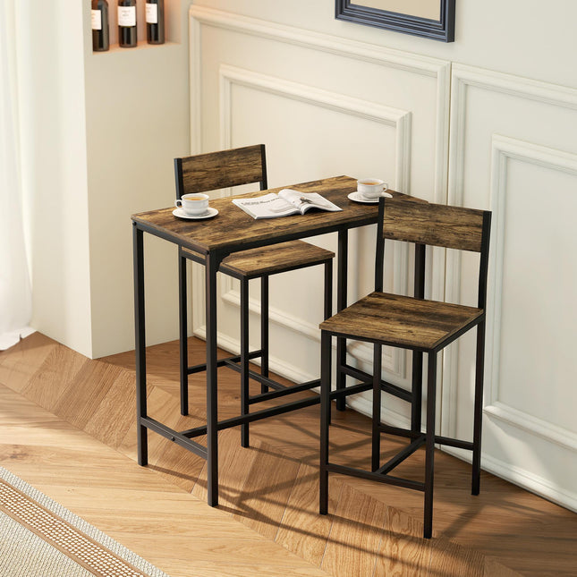 3-Piece Bar Table Set with 2 Stools, Industrial Breakfast Bar Set with Footrest,