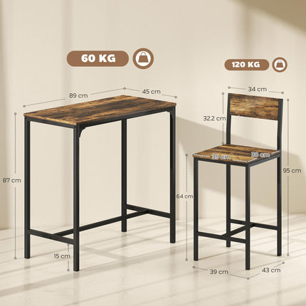 3-Piece Bar Table Set with 2 Stools, Industrial Breakfast Bar Set with Footrest,