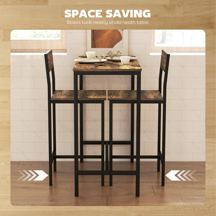 3-Piece Bar Table Set with 2 Stools, Industrial Breakfast Bar Set with Footrest,